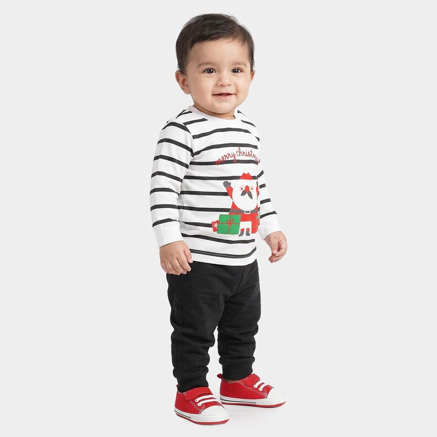 Infants' Charcoal 100% Cotton Round Neck Graphic Print Baba Suit, Charcoal, large