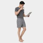 Men's Grey Relaxed Fit Checked Boxers, गहरा ग्रे, small