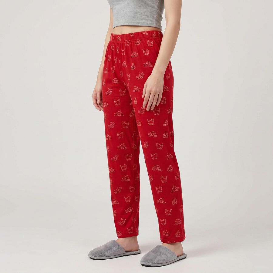 Women's Maroon Straight Fit Cat Lounge Pyjama, मरून, large