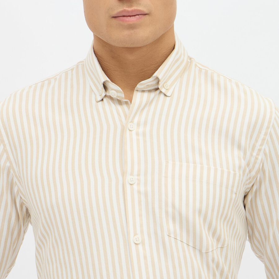 Men's Beige and White Button Down Classic Formal Shirt, गहरा पीला, large image number null
