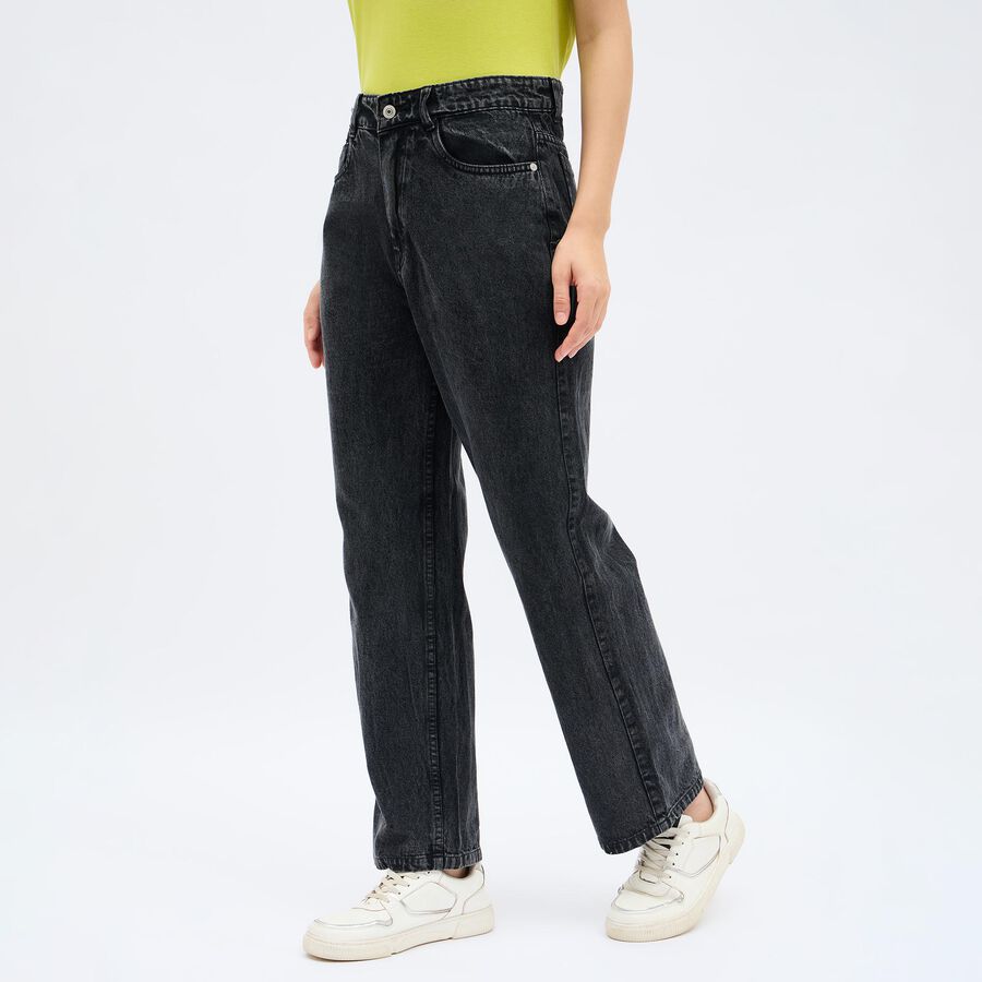 Women's Washed Black Regular Fit High-Rise Jeans, काला, large image number null