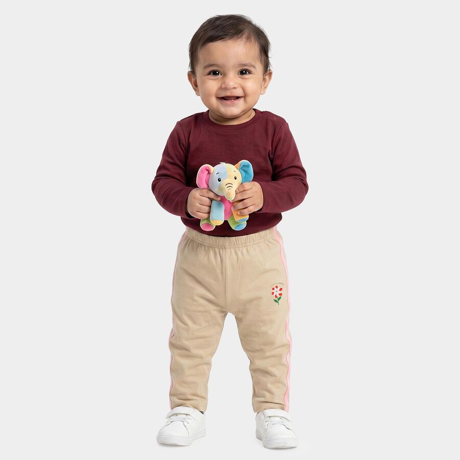 Infants Beige Straight Fit Floral Printed Cotton Pyjama, गहरा पीला, large
