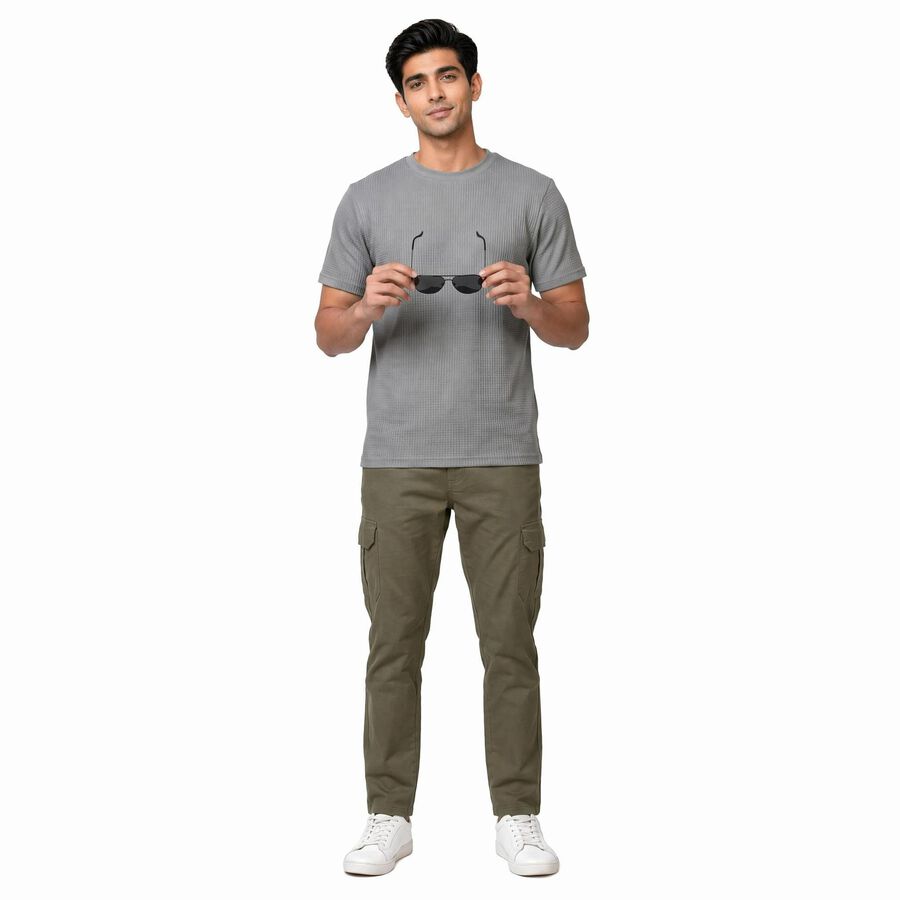 Men's Grey Cotton Round Neck Regular T-Shirt, Light Grey, large