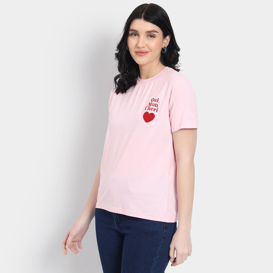 Ladies' 100% Cotton Round Neck T-Shirt , Pink, large image number null