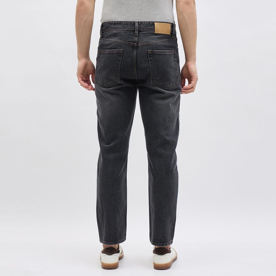 Men's Charcoal Black Straight Fit Stone-Wash Jeans, Dark Grey, large image number null