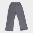 Girls' Stonewashed Grey Wide-Leg Frayed Jeans, Light Grey, small image number null