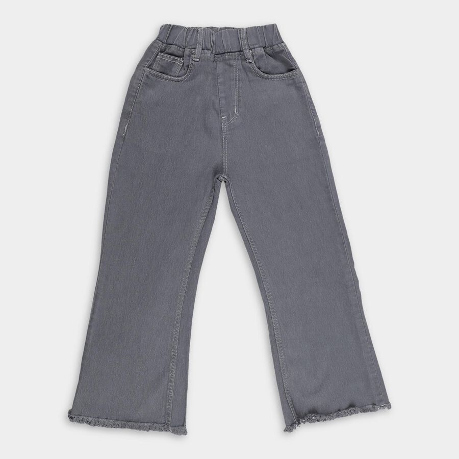 Girls' Stonewashed Grey Wide-Leg Frayed Jeans, Light Grey, large image number null