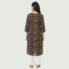 Women's Brown Cotton Round Neck Floral Printed Straight Kurta, Brown, small
