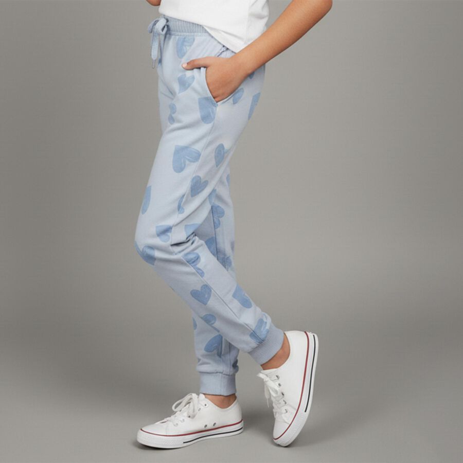 Girls' Light Blue Heart Print Elastic Waist Winter Pyjama, हल्का नीला, large image number null