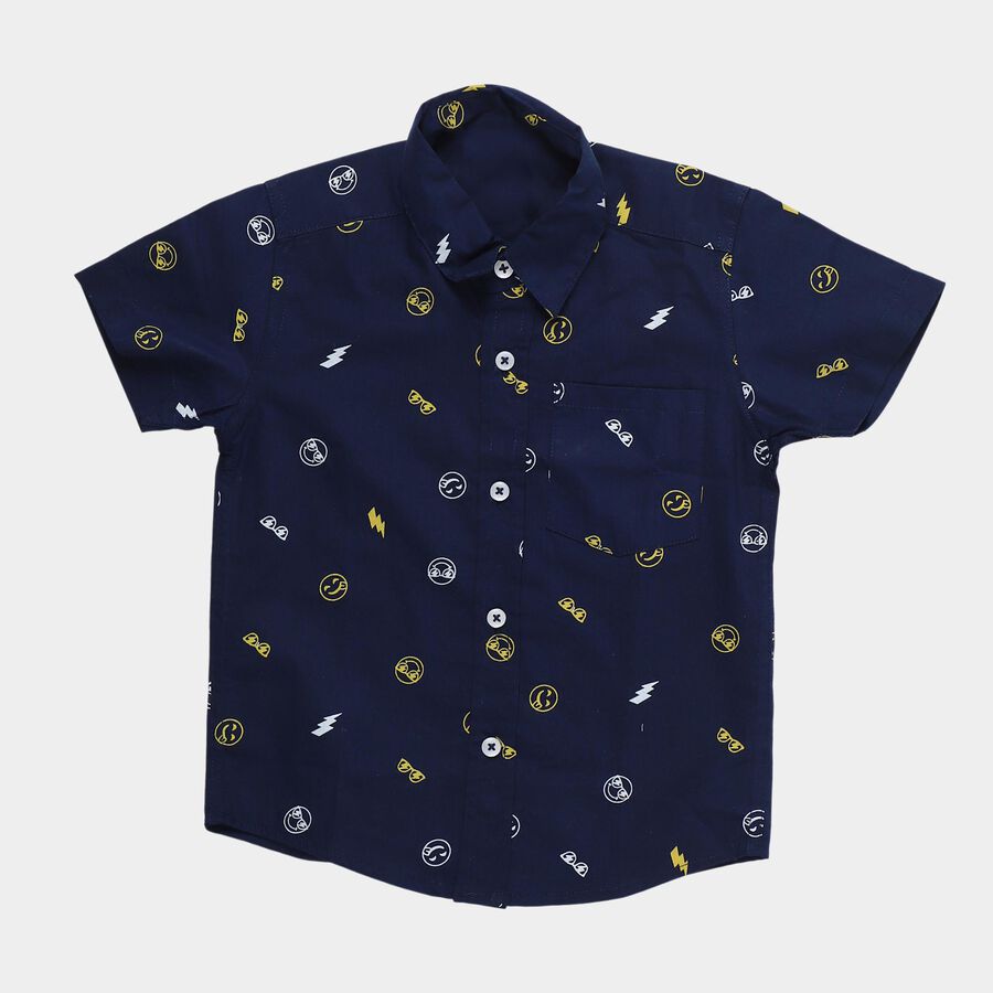 Boys Navy Blue Cotton Half Sleeve Classic Collar Casual Shirt, Navy Blue, large
