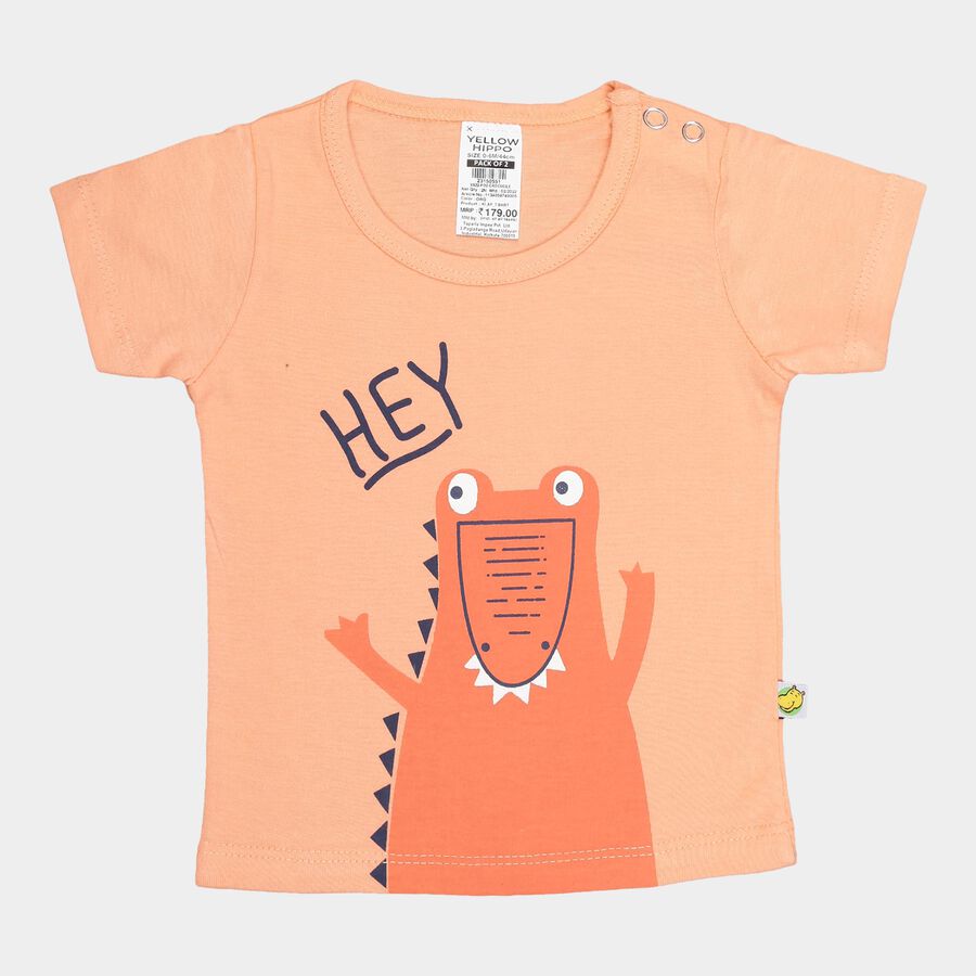 Infants Cotton Printed T-Shirt, Orange, large image number null