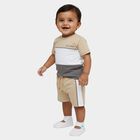 Infants' Beige Cotton Round Neck Printed Baba Suit, गहरा पीला, small