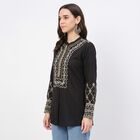 Women's Black Cotton Mandarin Collar Embroidered Kurti, Black, small