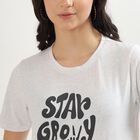 Women's Soft White Round Neck Graphic Print T-Shirt, Ecru Melange, small image number null