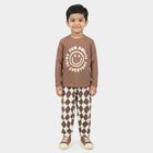 Boys Brown 100% Cotton Round Neck Graphic Print Baba Suit, भूरा, small