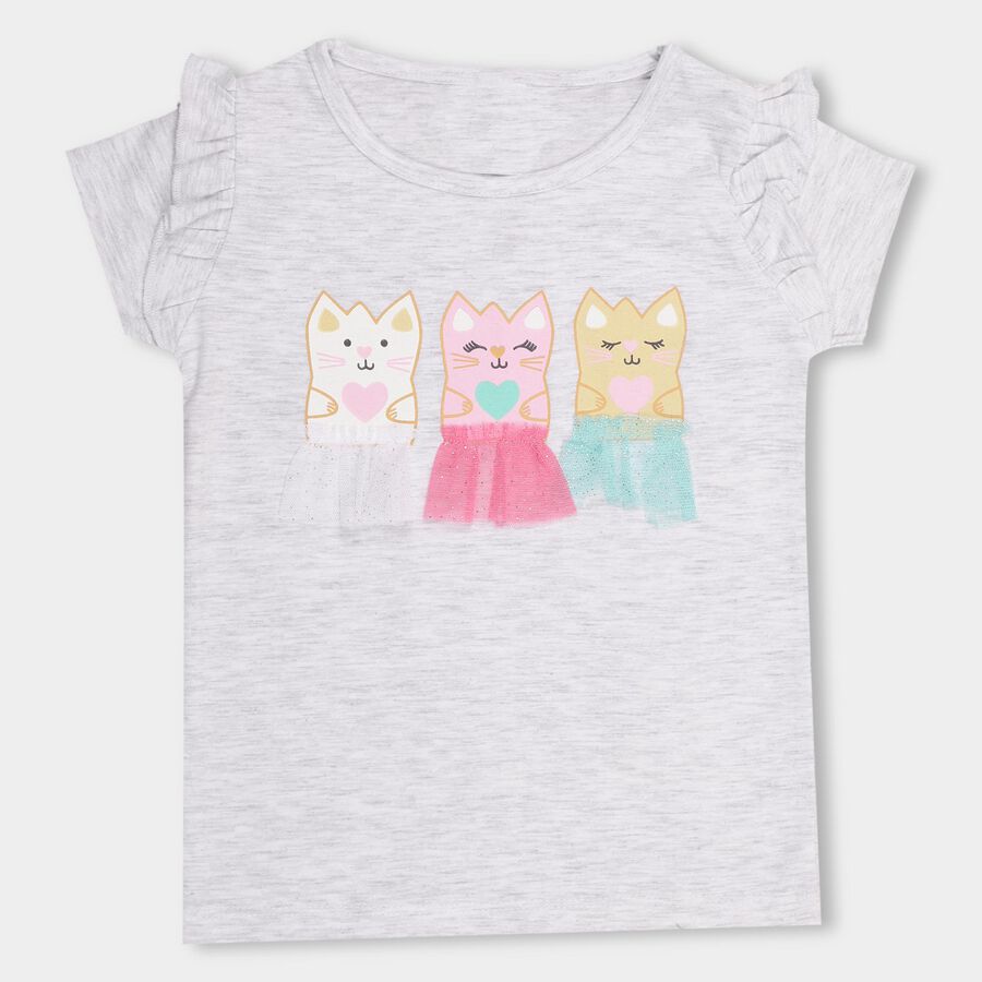 Girls' 100% Cotton T-Shirt , मिश्रित हल्का ग्रे, large image number null