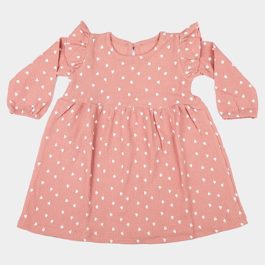 Infants' Pink Heart Printed Fit and Flare Frock, Light Pink, large
