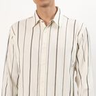 Men's Light Beige Cotton Full Sleeve Classic Collar Striped Shirt, Olive, small image number null