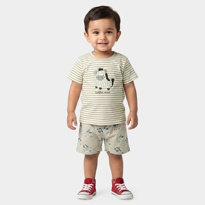 Infants' Grey Cotton Round Neck Zebra Graphic Print Baba Suit