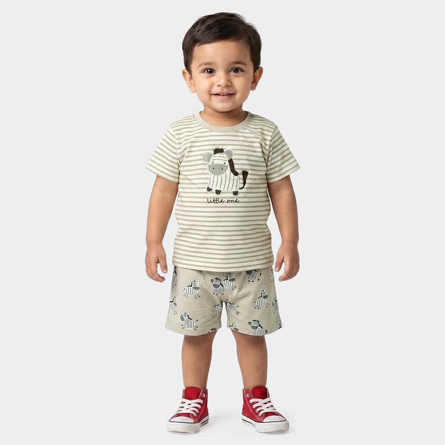 Infants' Grey Cotton Round Neck Zebra Graphic Print Baba Suit, Light Grey, large