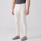 Men's Cream Ribbed Long Johns Thermal, ऑफ व्हाइट, small