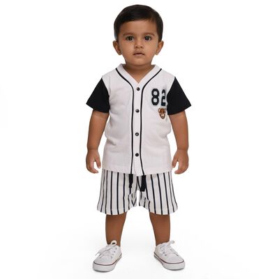 Infants' White Cotton V-Neck Applique Baba Suit