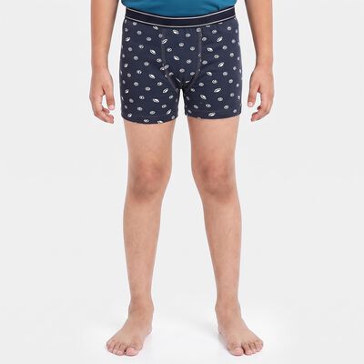 Boys Navy Blue Regular Fit Printed Trunks