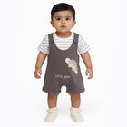 Infants' Grey Cotton Round Neck Dinosaur Applique Baba Suit, Charcoal, small image number null