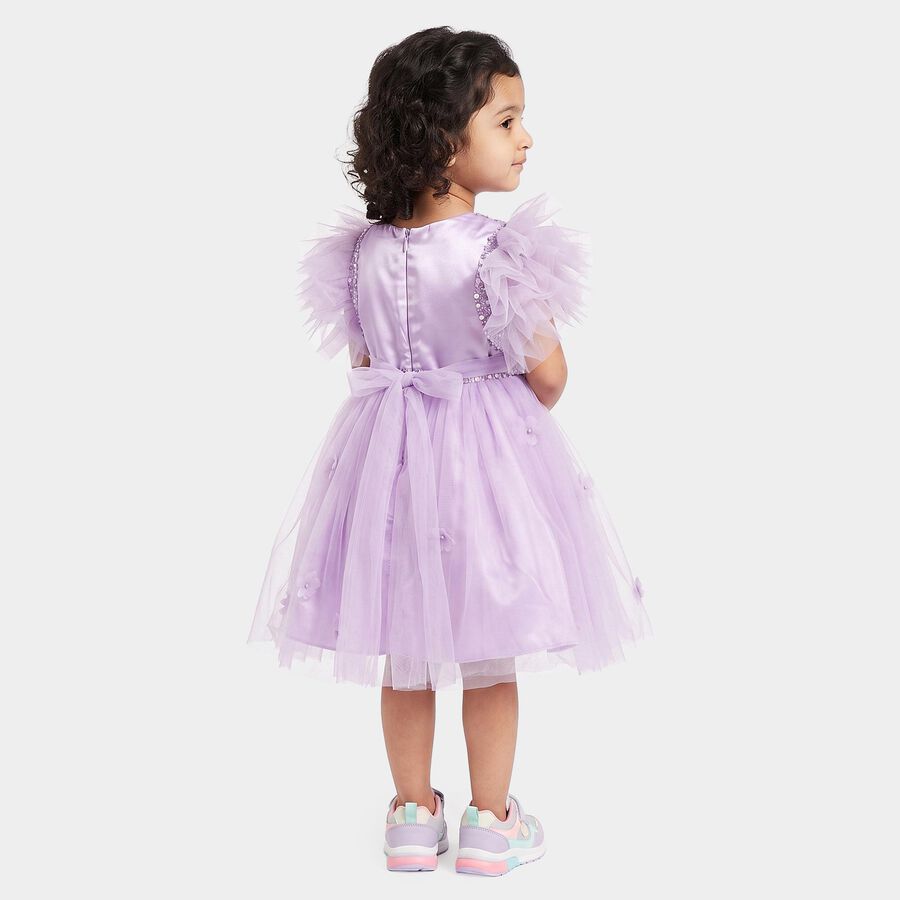 Girls' Lilac Fit and Flare Sequin Bodice Tulle Party Wear Frock, Lilac, large