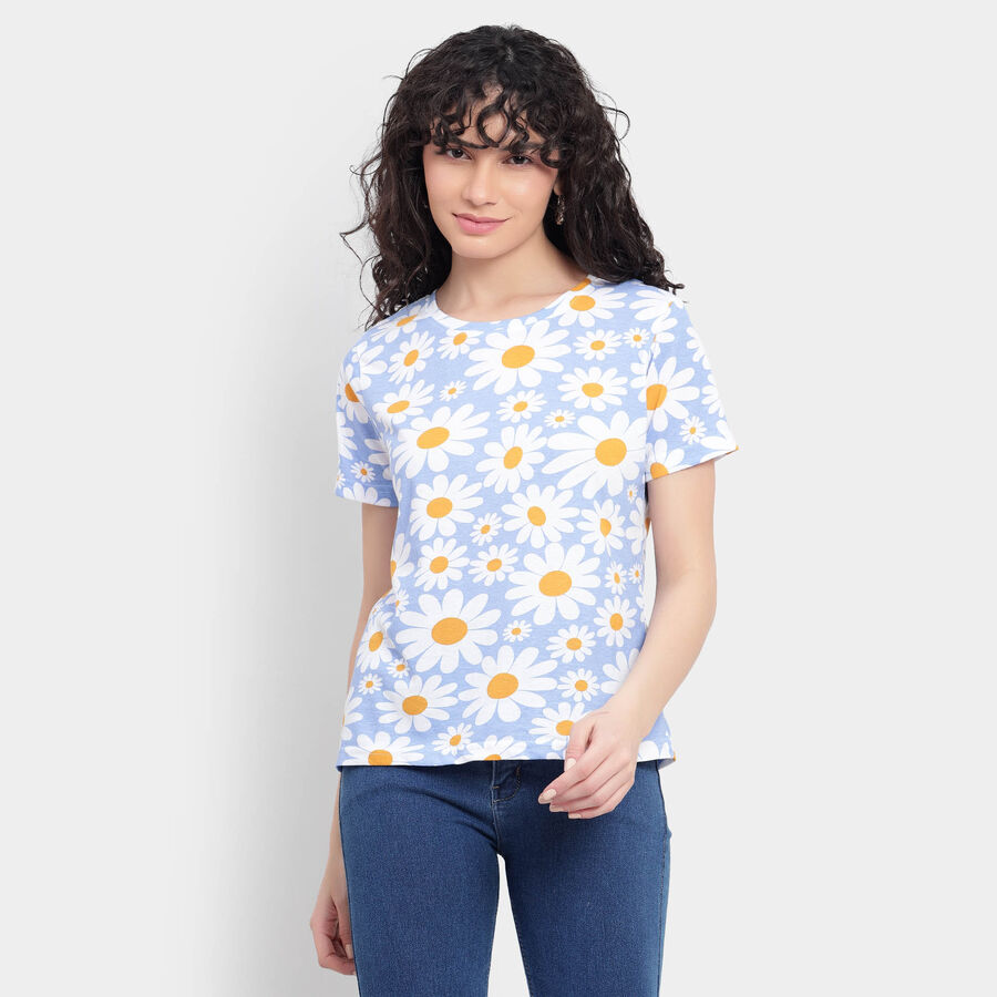 All Over Print Round Neck T-Shirt, हल्का नीला, large image number null
