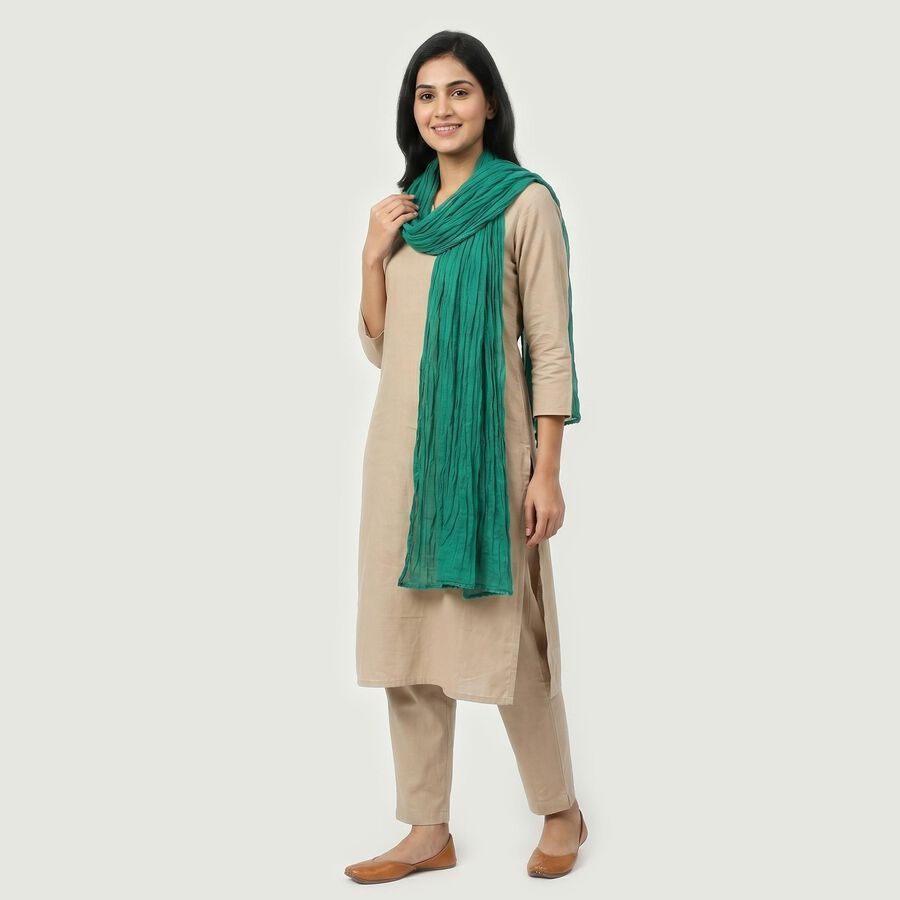 Women's Green Solid Dupatta, गहरा हरा, large