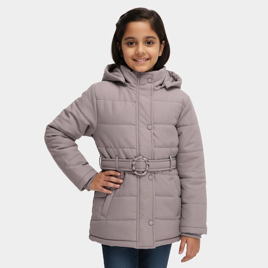 Girls Light Grey Hooded Casual Jacket, Light Grey, large image number null