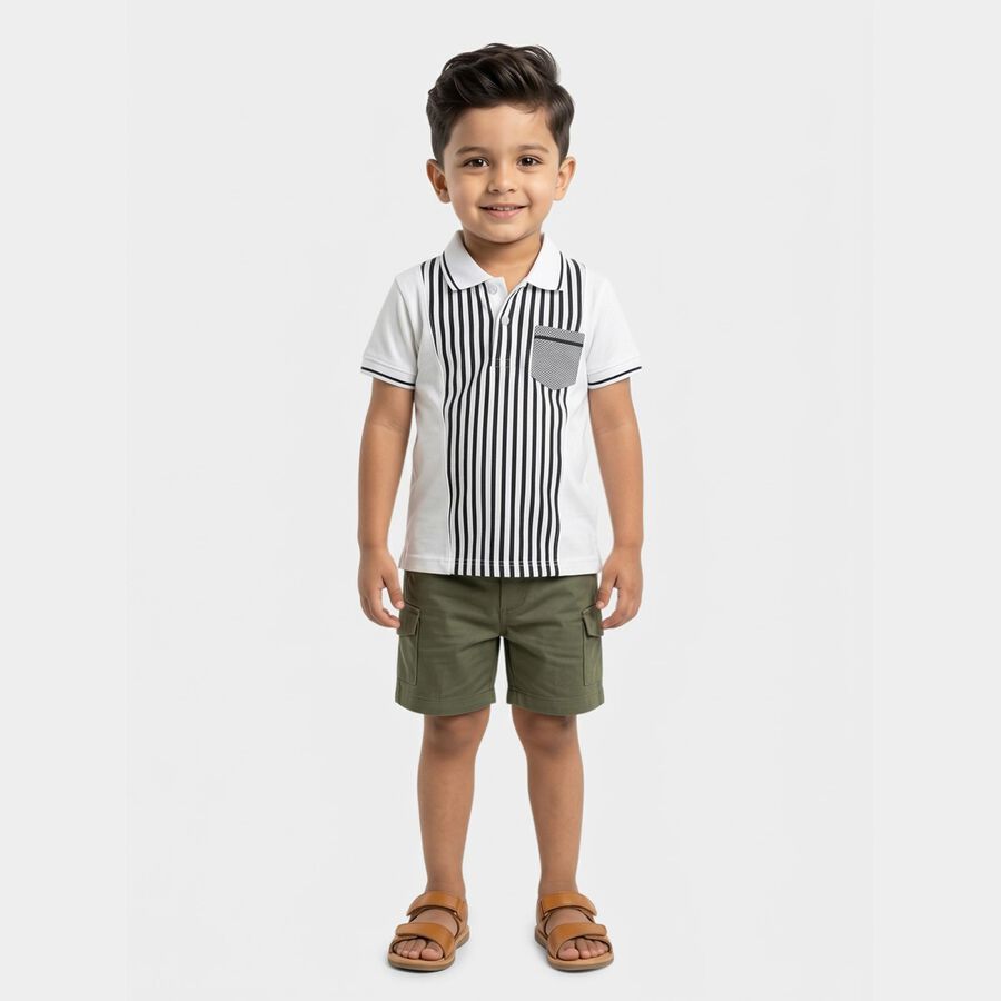 Boys White Cotton Round Neck Casual Half Sleeve T-Shirt, White, large