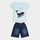 Boys' Aqua Cotton Round Neck Whale Printed Baba Suit, Aqua, small image number null