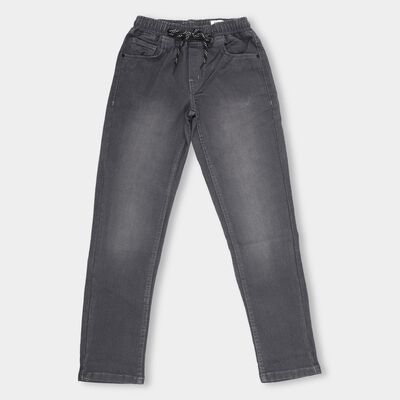 Boys Charcoal Grey Regular Fit Elastic Waist Jeans