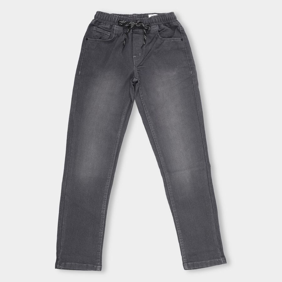 Boys Charcoal Grey Regular Fit Elastic Waist Jeans, Light Grey, large image number null