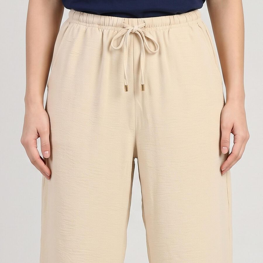 Women's Beige Wide Leg Drawstring Track Pants, Beige, large