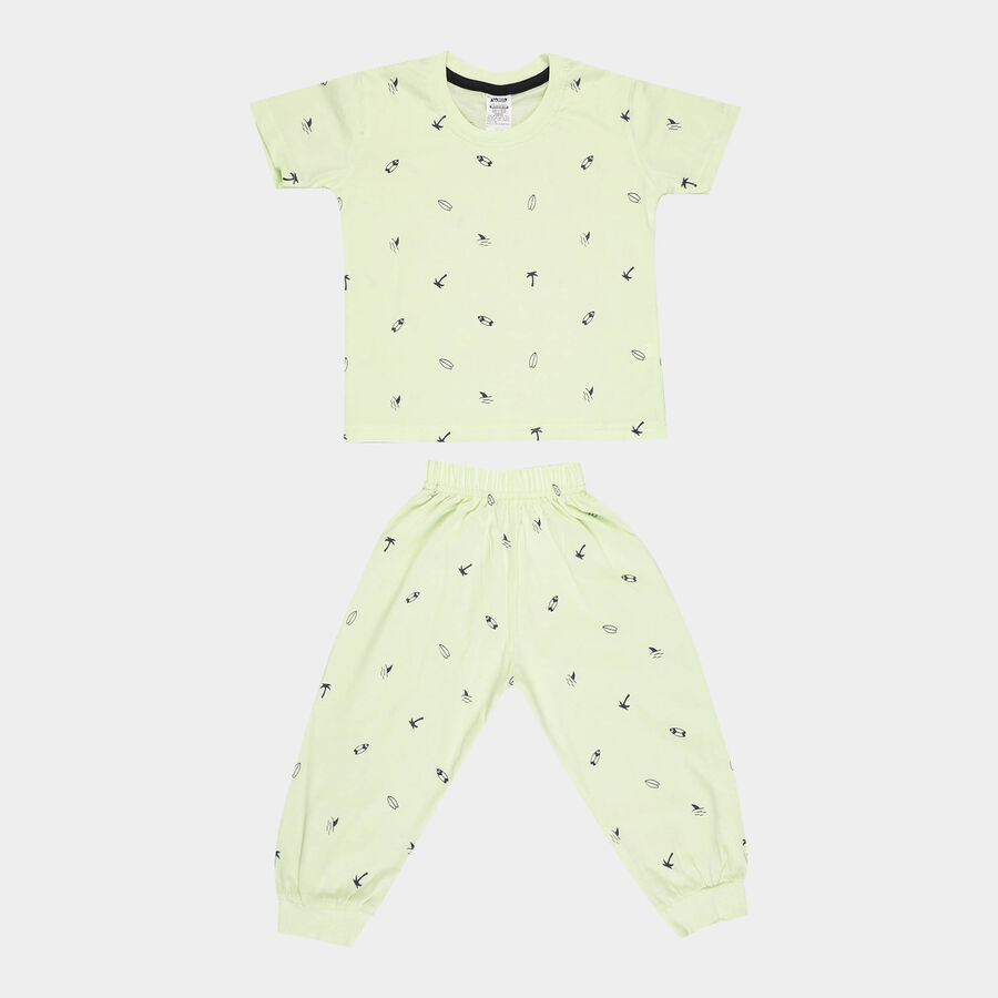 Boys Cotton Night Suit, Light Green, large image number null