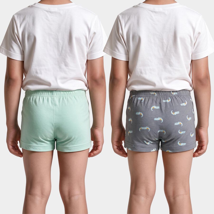 Boys Mid Blue Cotton Regular Fit Printed Trunks, मध्यम नीला, large