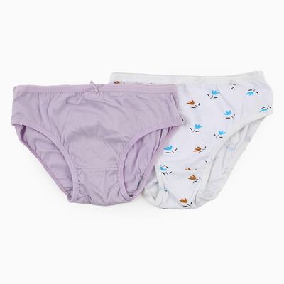 Girls' Lavender and White Printed Mid Rise Briefs - Pack of 2