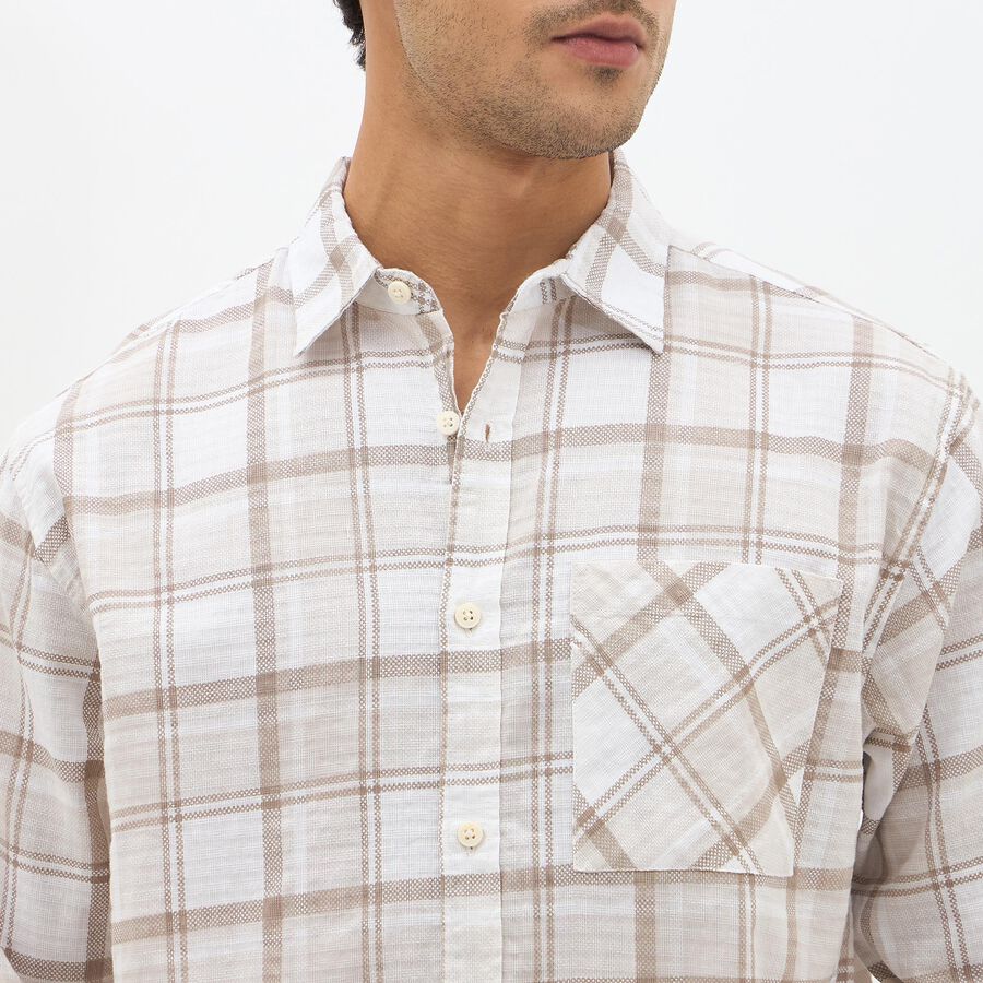 Men's Muted Beige Cotton Classic Collar Casual Shirt, Beige, large image number null