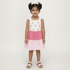 Girls' Pink and White Floral Printed Tiered Casual Frock, Light Pink, small image number null