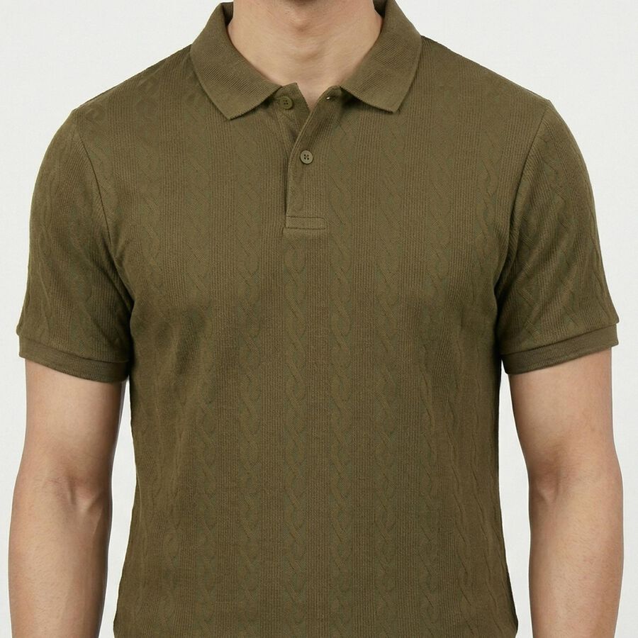 Men's Olive Green Polo Neck Preppy T-Shirt, ओलिव, large