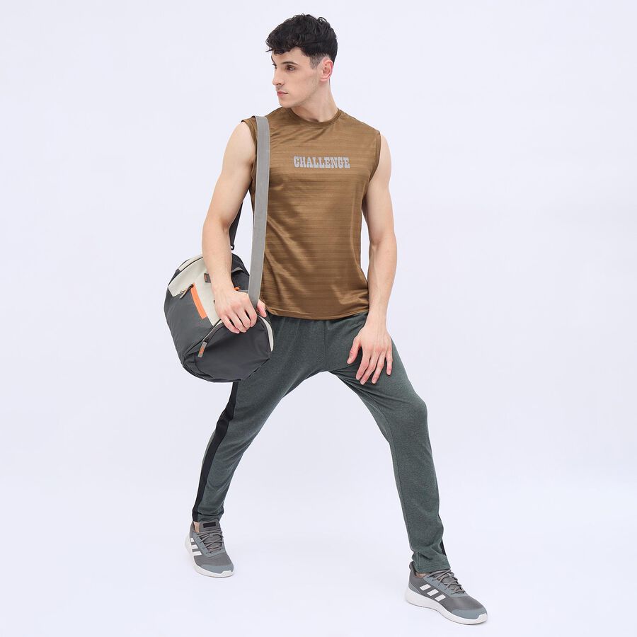 Men's Charcoal Grey Slim Fit Side-Striped Track Pants, Olive, large image number null