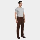 Men's Brown Slim Fit Flat-Front Trousers, भूरा, small
