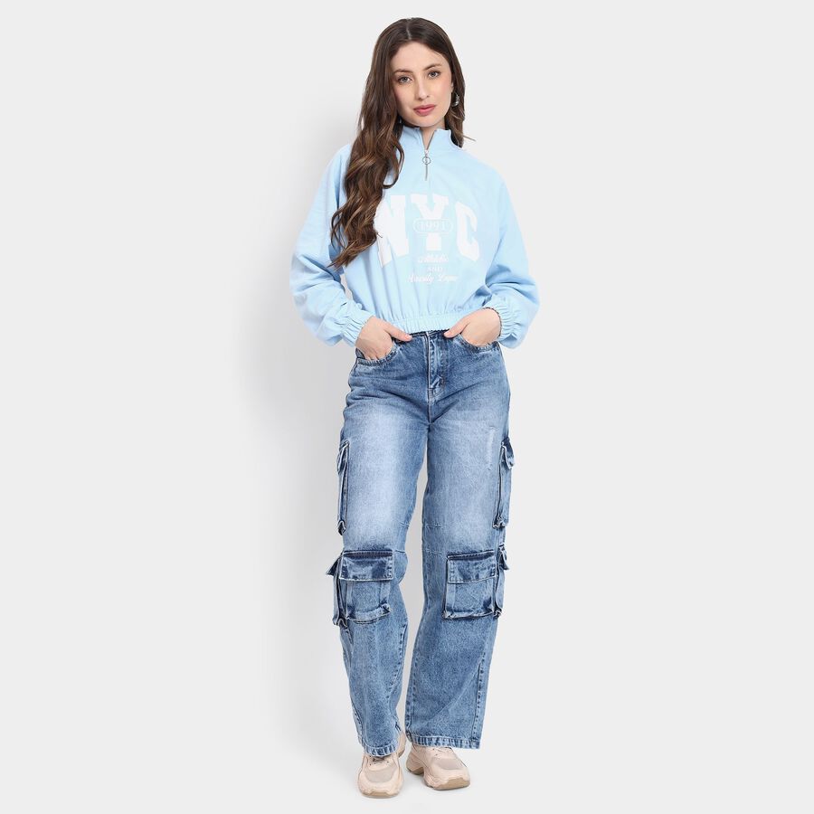 Ladies' 100% Cotton Jeans, Mid Blue, large image number null