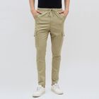 Men's Muted Beige Slim Fit Cargo Track Pants, Light Green, small image number null