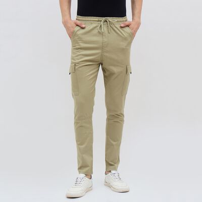Men's Muted Beige Slim Fit Cargo Track Pants