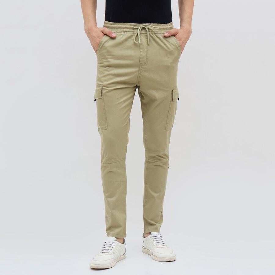 Men's Muted Beige Slim Fit Cargo Track Pants, Light Green, large image number null