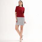 Women's Wine Red Crew Neck Casual Top, वाइन, small